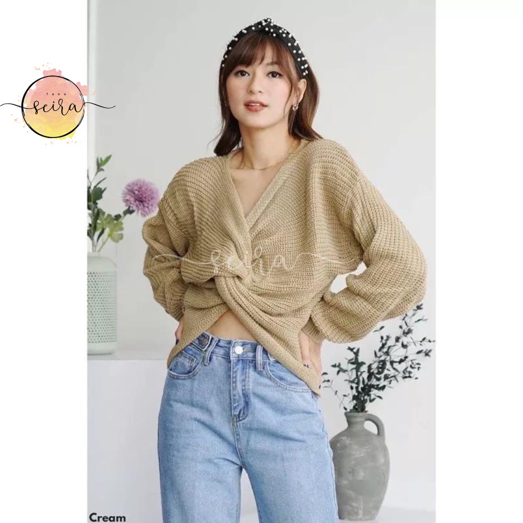 [BISA COD] Moluna Knitted Sweater / Oslo Sweater / Cardigan Rajut / Cardigan Silang / Olso Baju Cardy Sweater Rajut Pakaian Wanita Fashion Wanita Atasan Wanita