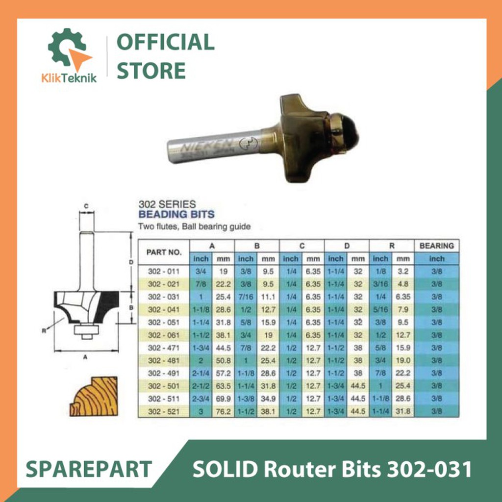 Jual SOLID Router Bits 302031 (Mata Profil Beading Bit 6.35mm