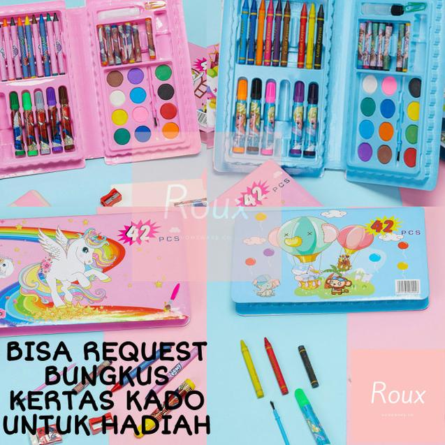 

➤ Crayon Set Anak Pensil Warna 42 Pcs Alat Lukis Mewarnai Gambar Cat Air - Merah Muda ☎