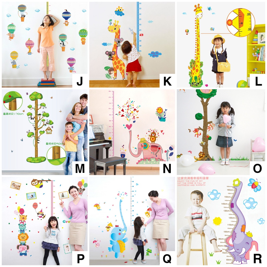 RELIZA WALL STICKER / STIKER DINDING PENGUKUR TINGGI BADAN ANAK HEWAN GROW UP ANIMAL