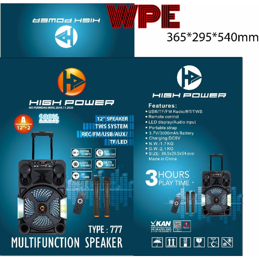 speaker portable high power 777 a12/highpower 777 a12 12inch
