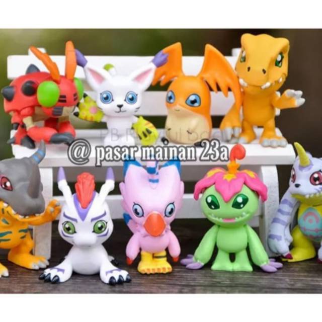 mainan anak figure Agumon Tailmon Gabumon Gerrymon Digimon set 9