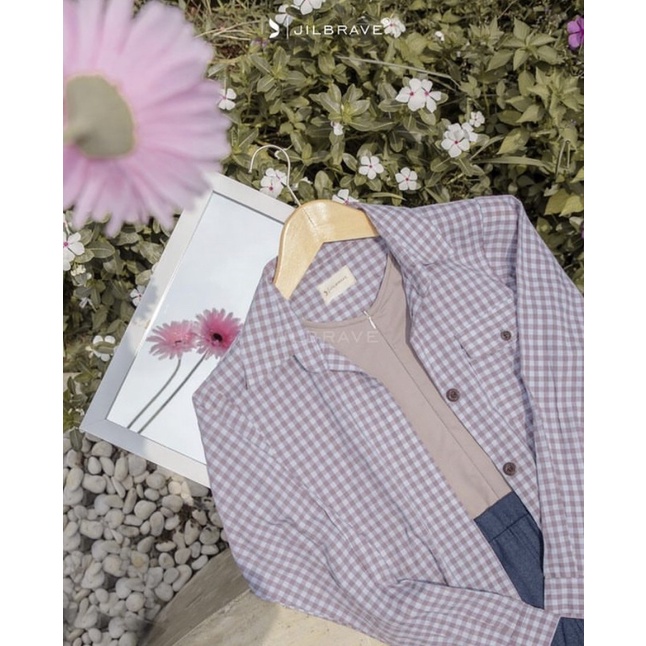Jilbrave Sefa Dress Perpaduan Kemeja Motif Kotak-Kotak & Rok Denim