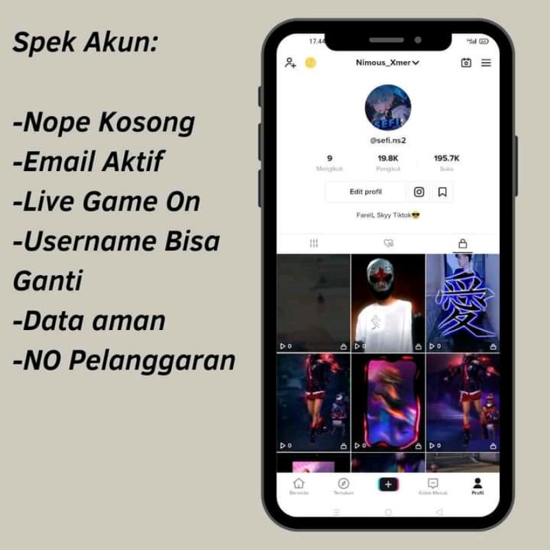 Akun tiktok 19K followers Bisa Live EX GAMING Fitur Komplit TERMURAH