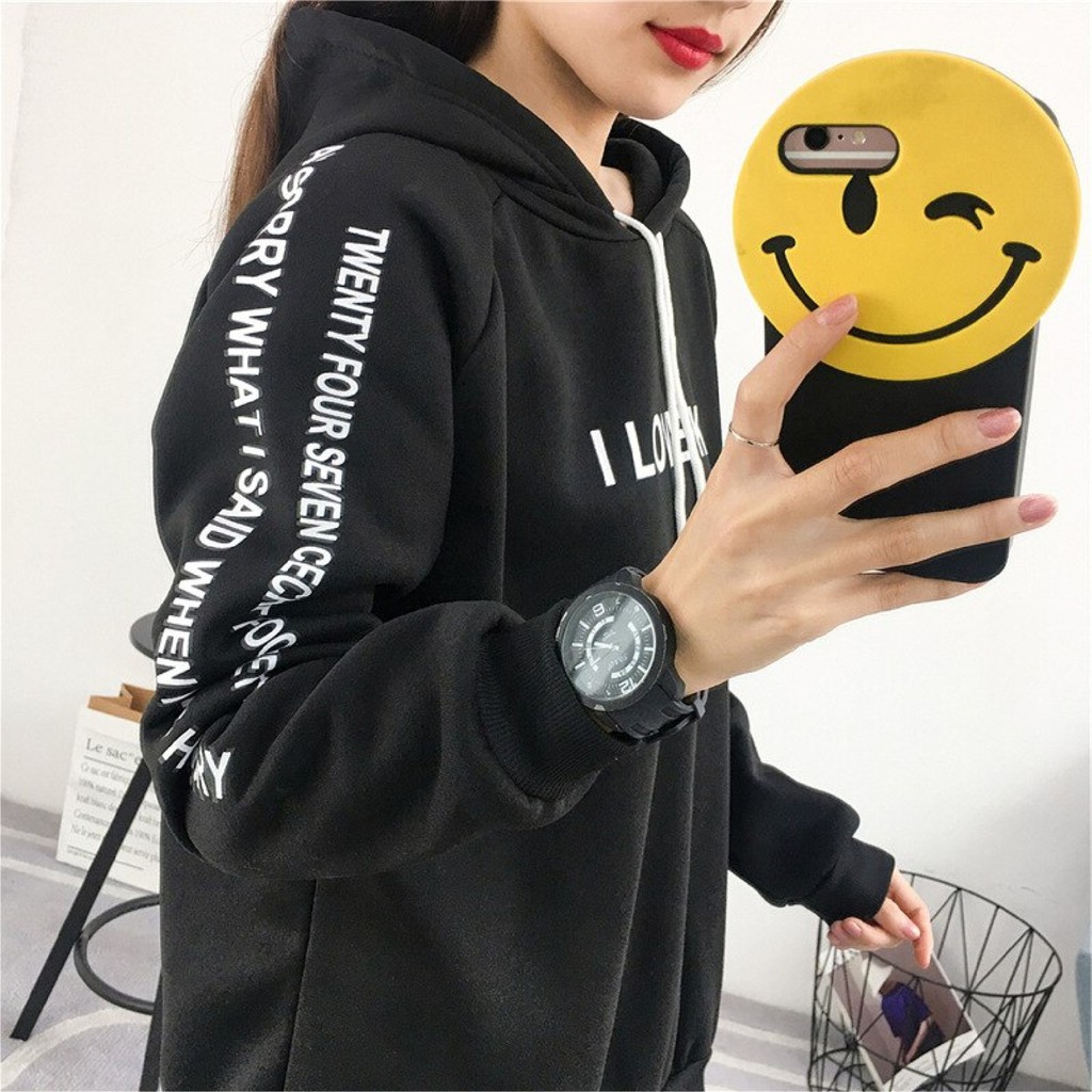 FenishaStore Sweater Hoodie Jumper Wanita I LOVE KM Bisa Bayar Ditempat COD