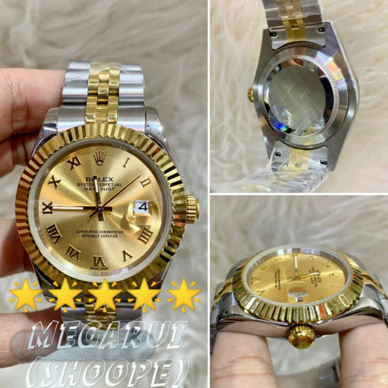 JAM TANGAN COWOK ROLEX DATEJUST 41MM SILVER GOLD ROMAWI SUPER PREMIUM AAA