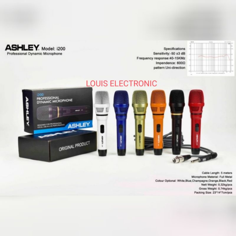 Mic Kabel Ashley i200 Original Microphone Kabel Dynamic Ashley i200