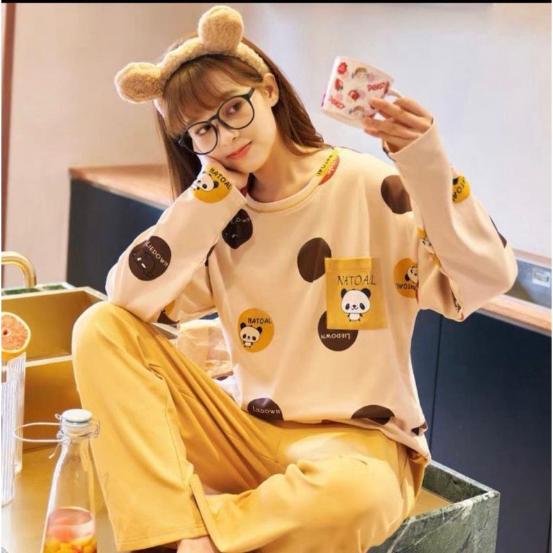 BAJU TIDUR WANITA DEWASA/PIYAMA RENDA PP/BAJU TIDUR IMPORT MURAH-Brown polka premium