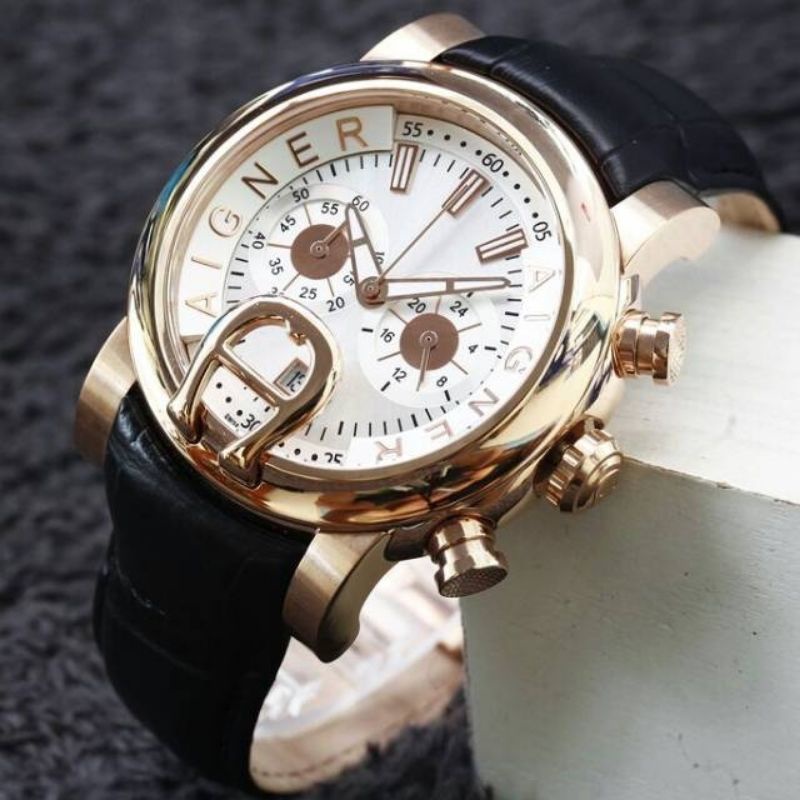 Jam Tangan Pria Aigner Bari Super Garden AAA Tali Kulit Hitam - Aigner Bari Super Premium Tali Kulit