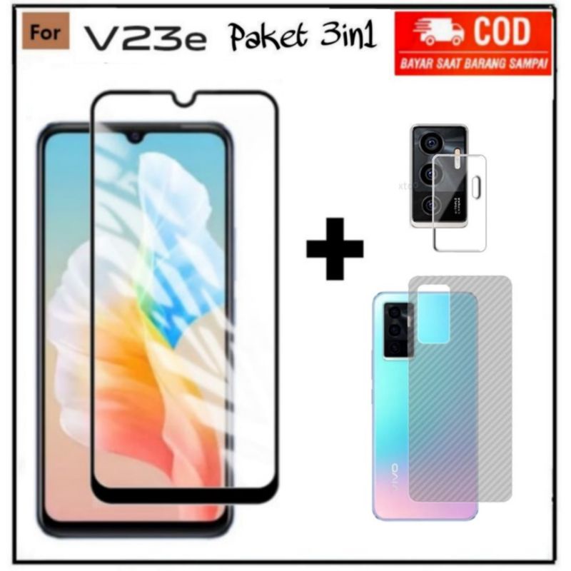 PROMO 3IN1 TEMPERED GLASS VIVO V23E V21 4G/5G ANTI GORES KACA FULL LAYAR