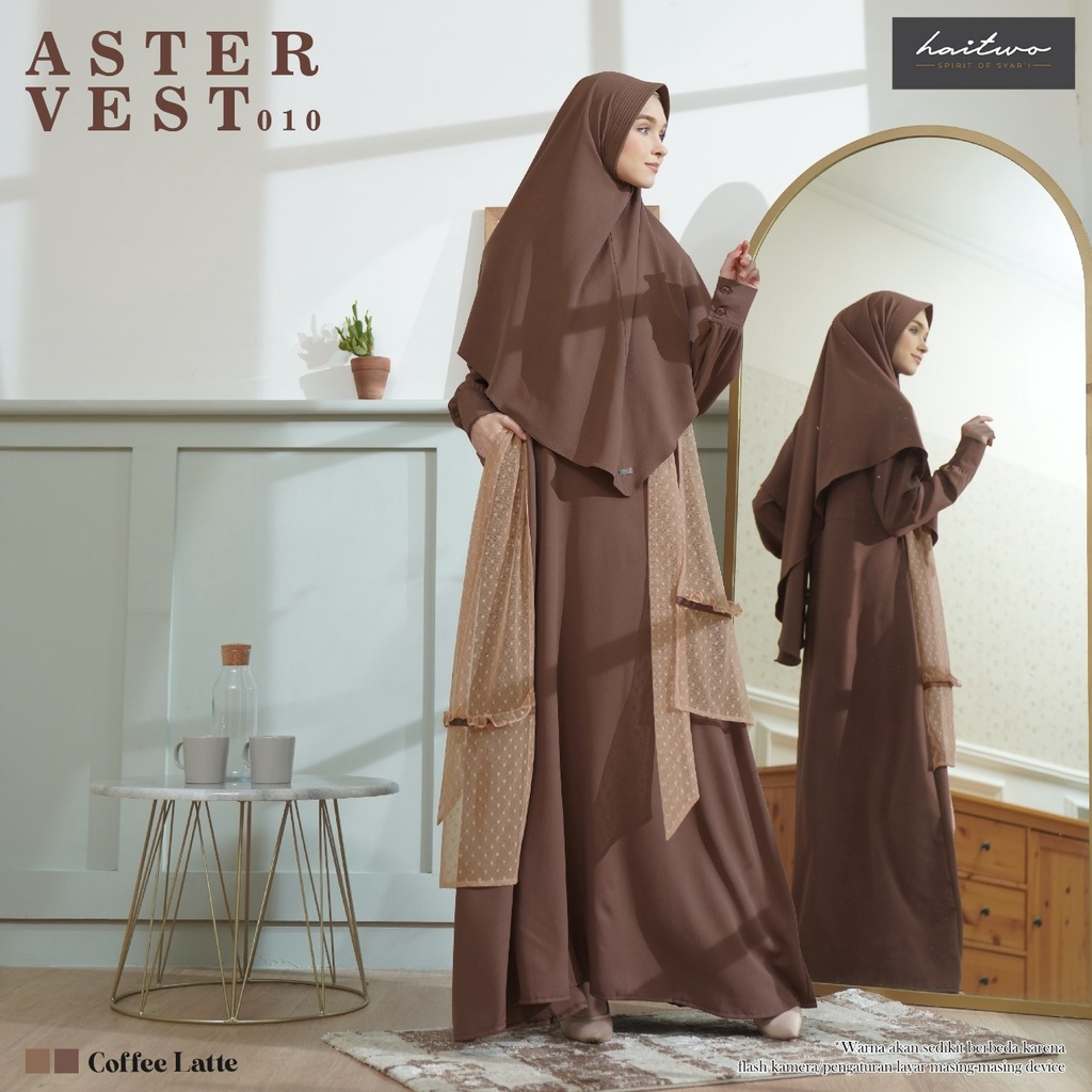 Haitwo Aster Vest 010 Gamis Syari set Hijab Bahan Stretch Mix Tulle Jubah Modern Muslimah OOTD