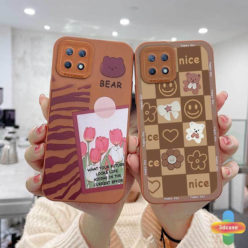 Soft Case Realme C11 2021 C21Y C15 C21 C25 C20 C3 C12 C25S 5 5S 5i C17 7i C1 C25Y C2 C3i 6i C20A realme Narzo 20 10 10A 20A 30A Ins Cartoon Bear Flowers Angel Eyes Camera Protector Case