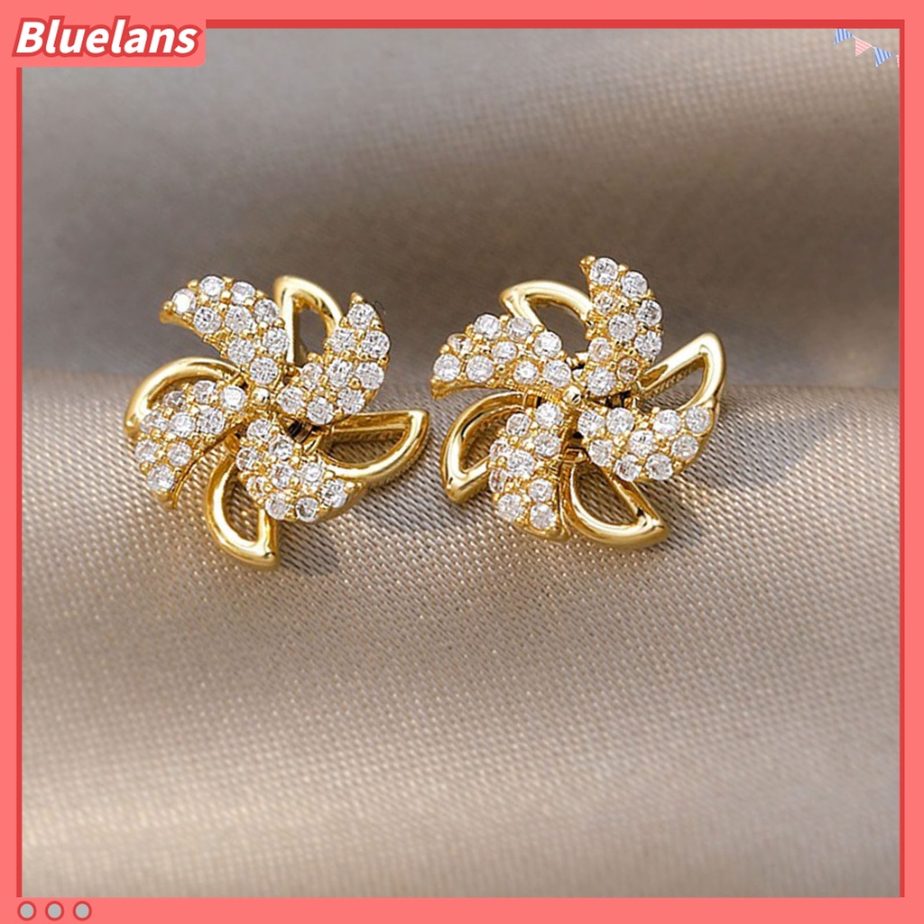 Anting Stud Bentuk Kincir Angin Aksen Berlian Imitasi Gaya Korea Untuk Aksesoris Perhiasan