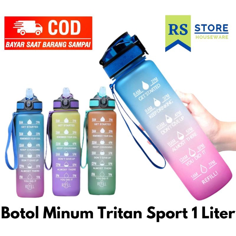 Botol minum tritan viral 1 liter tali aesthetic korea terbaru cantik dewasa dan anak sekolah sport k