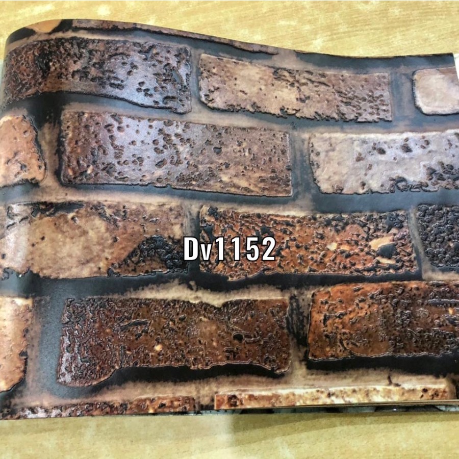 WALLPAPER DINDING MOTIF BATA 3D COKLAT ALAMI ROCK