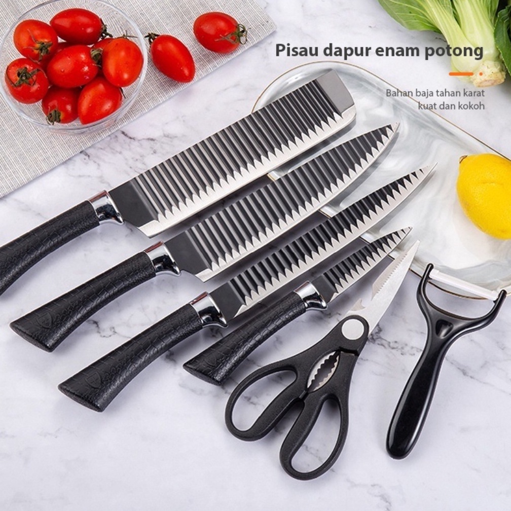Pisau Dapur Hitam Set Isi 6 Pcs Black Knife Forging Family