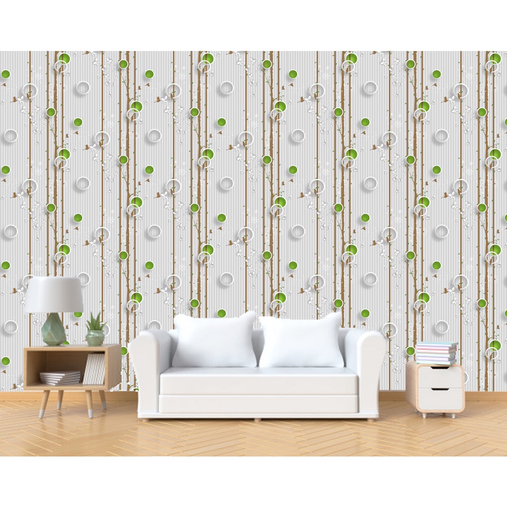 WALLPAPER STIKER DINDING (ISI 5ROLL) WALLPAPER RUANG TAMU KAMAR TIDUR 3D MOTIF POLKADOT HIJAU CY1082 - BELI 4 GRATIS 1