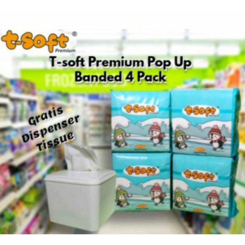 (PAKET 4 FREE KOTAK TISU)Tisu T-Soft Premium Pop Up Tissue Kering Lembut
