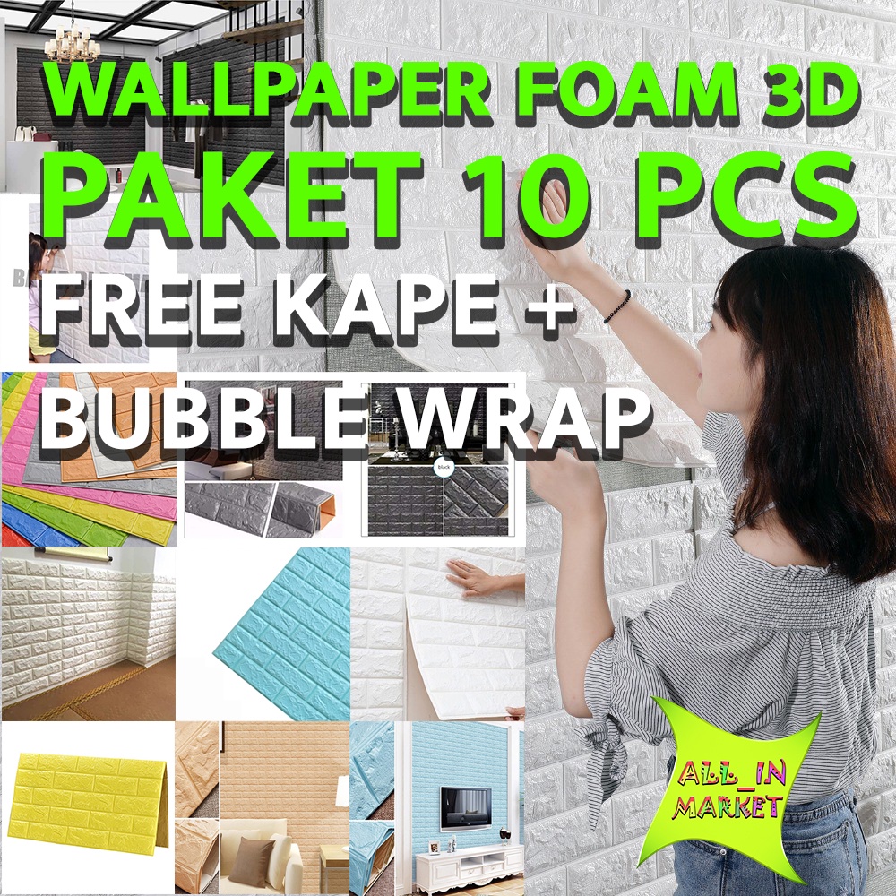 Paket Special 10 pcs Wallpaper Dinding 3D Foam Bata Stiker Foam Kamar Ruang Tamu