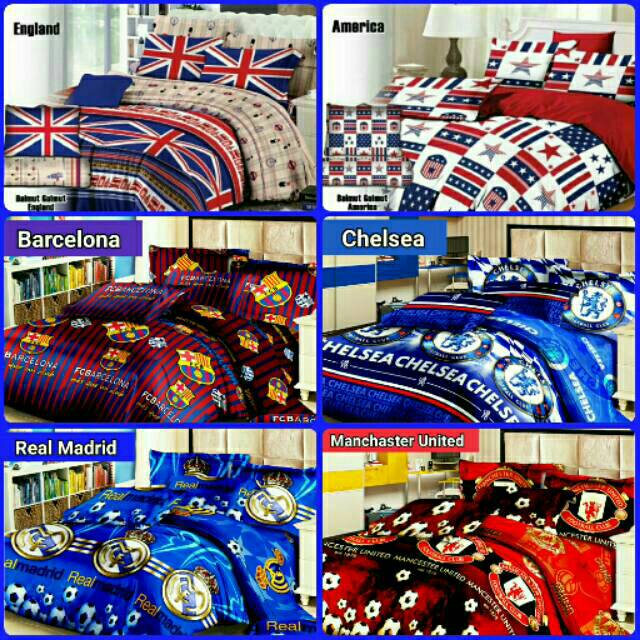Sprei Single Motif Club Bola Dan Bendera Ukuran 120x200 Sprei Single Motif Club Bola Dan Bendera Ukuran 120x200