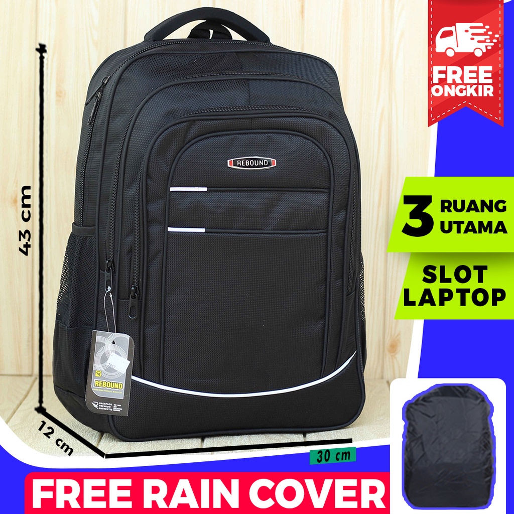 Tas Ransel Pria Rebound Hitam List Silver Murah Polo Original Terbaru Berkualitas Tebal Dewasa Tas Sekolah SD SMP SMA Kuliah Kerja Tas Gendong Backpack Pria