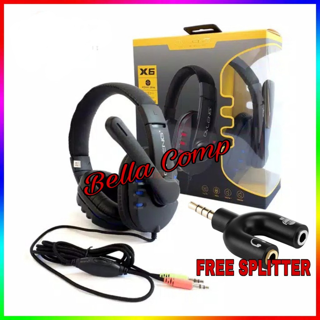 GRATIS SPLITTER AUDIO l HEADSET MURAH OVLENG X6 Stereo Gaming Headset