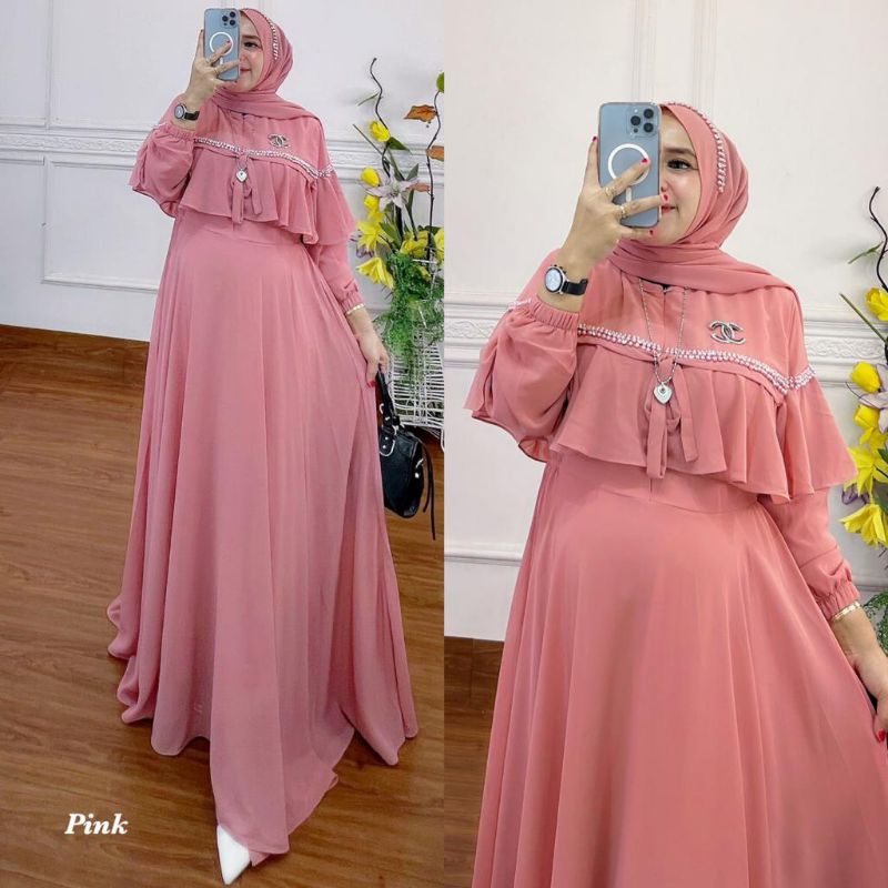 DRESS CERUTY PREMIUM APLIKASI MUSTIARA/ADIKTA DRESS CERUTY BABYDOLL FULL FURRING/MUTIARA DRESS TERBARU/DRESS PESTA/GAMIS CERUTY/FASHION MUSLIM WANITA/FAR MOSLEMSTORE