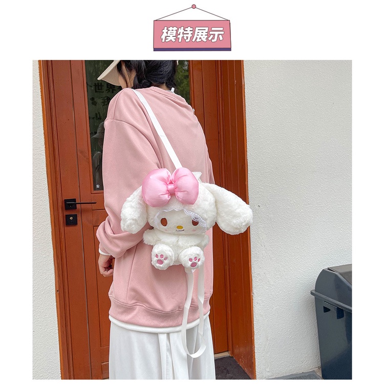 Ransel BULU Mainan Mewah Anime Sanrioed Kartun My Melody Kawaii Lucu Lolita Boneka Plushie Tas Penyimpanan Boneka Lembut Hadiah Ulang Tahun Anak Perempuan