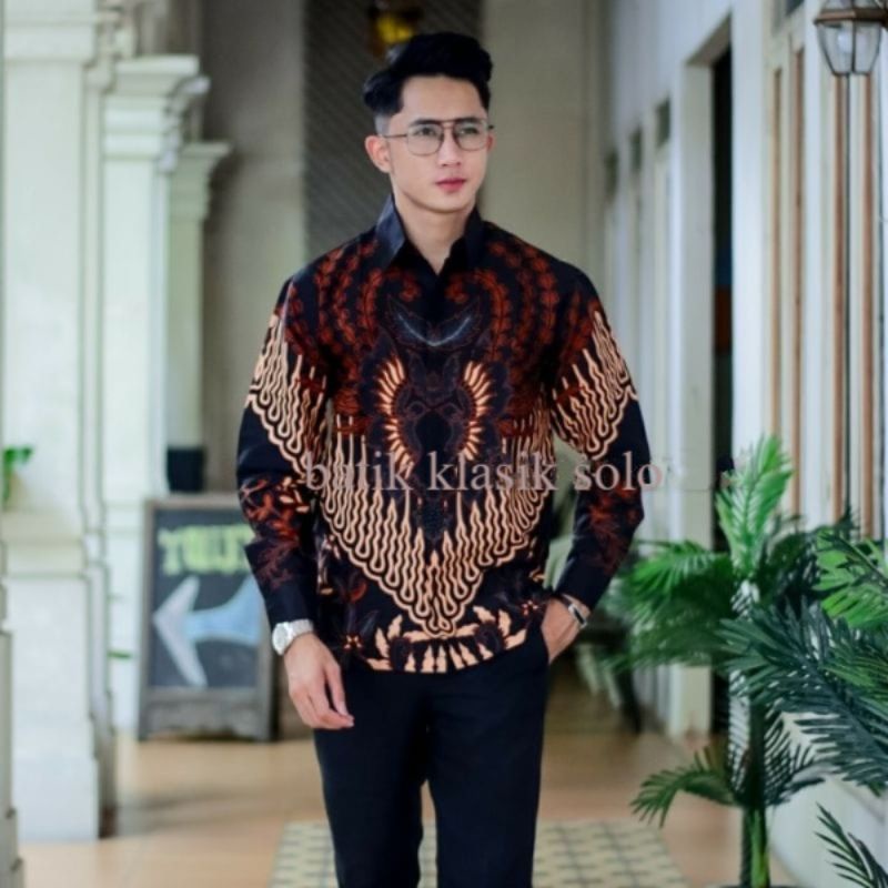 PRABU PANJI ASMORO HITAM  KEMEJA BATIK PRIA MODERN LENGAN PANJANG LAPIS FURING KATUN HALUS PREMIUM