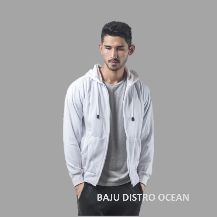 Jaket Hoodie Zipper Polos Putih