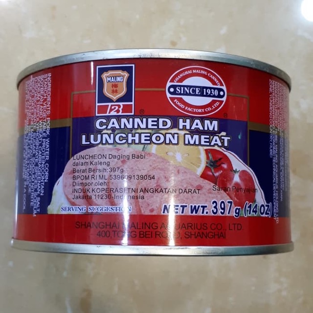 Maling Ham Pork Luncheon Meat TTS 397gr Daging Ham Merah Ma Ling Tts Babi