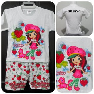 KAOS BAJU  SETELAN ANAK GAMBAR STRAWBERI PRINCES CINDERELLA 