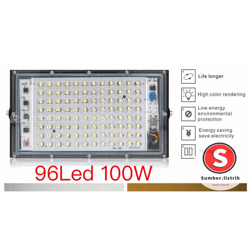 LAMPU SOROT LED 100W 96Led TAMAN TEMBAK FLOODLIGHT WATERPROOF OUTDOOR