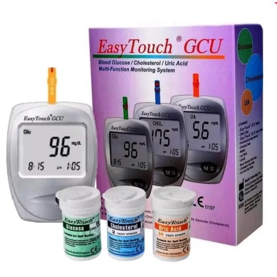 Mesin Easy Touch GCU Set 3 In 1 Alat Tes Cek Kontrol Gula Darah Kolesterol Asam Urat Komplit