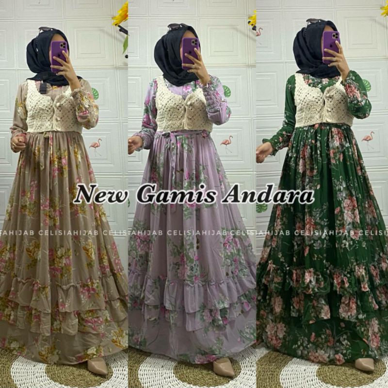 ANDARA SET GAMIS TERBARU~gamis KEKINIAN MOTIF TERBARU