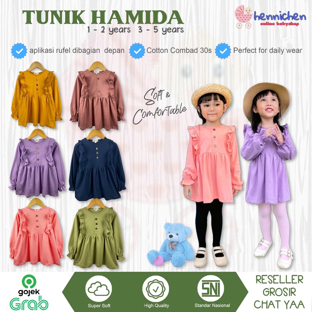 PROMO 7.7 Tunik kaos anak perempuan Smilee Hamida Mix Warna Size 1-5 Tahun - BAJU LEBARAN ANAK