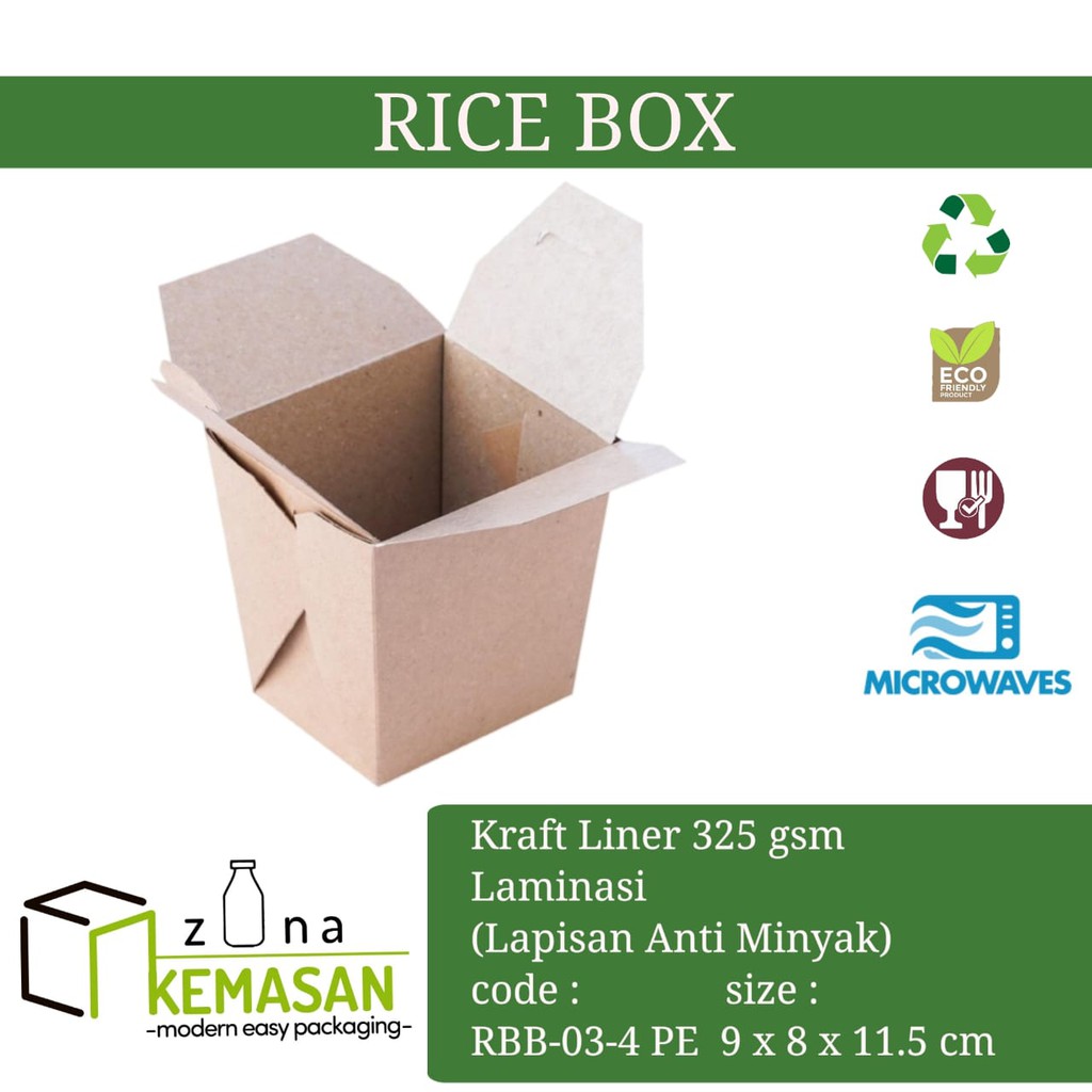 

KEMASAN RICE BOX DUS KARDUS KOTAK NASI ROTI KUE SNACK FOOD PAIL 9x8x11,5 cm KRAFT 325 gsm LAMINASI