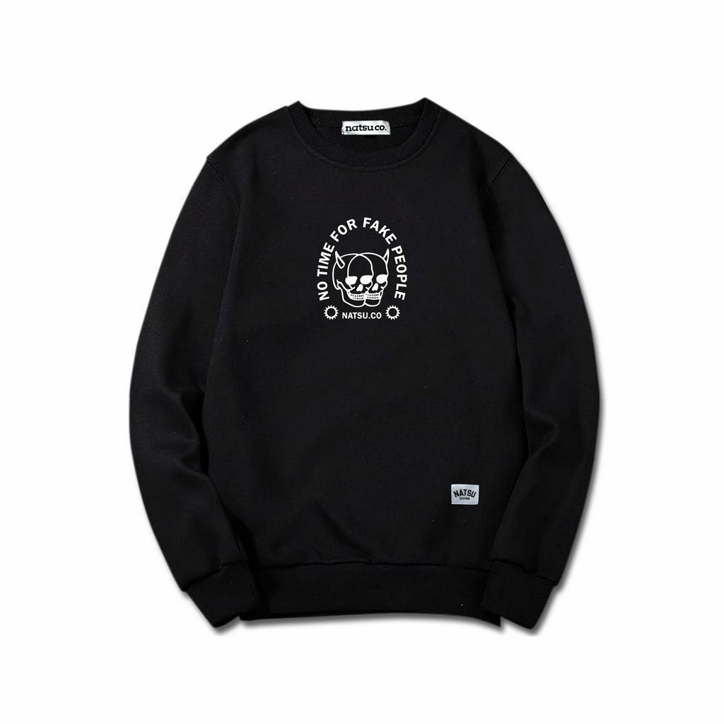 Sweater Crewneck Pria Simple Logo Natsu co. - No Time For Fake People NATSU x PANDAWA HOODIE