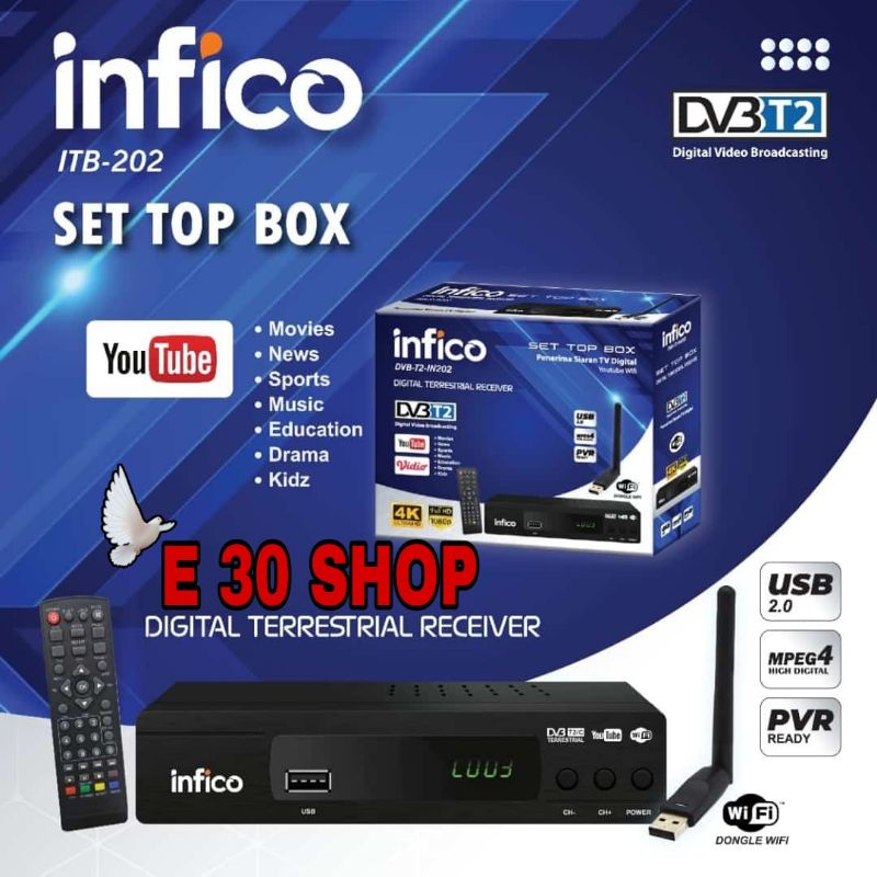 Receiver TV Digital Set Top Box Infico Plus Dongle Wifi DVB T2 IN202