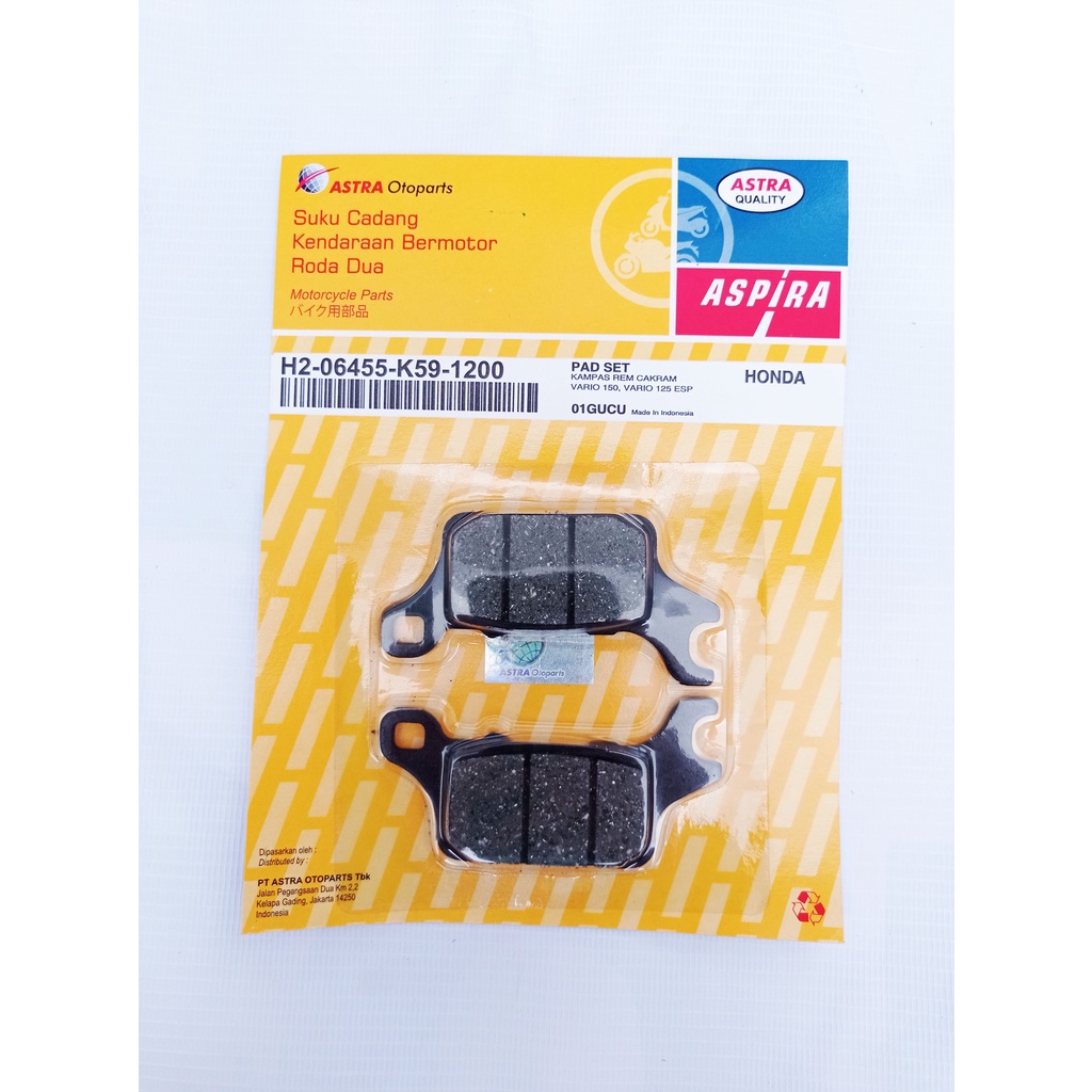 Kampas Rem H2-06455-K59-1200 Aspira Original Diskpad Discpad Dispad VARIO 125 / 150 ESP murah