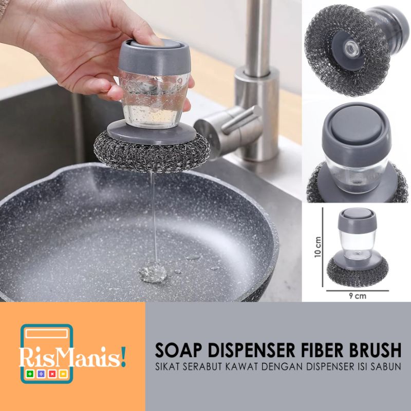 SOAP DISPENSER FIBER BRUSH - Sikat Sabut Cuci Piring Spons Dapur Serabut Kawat Dispenser Sabun Cair