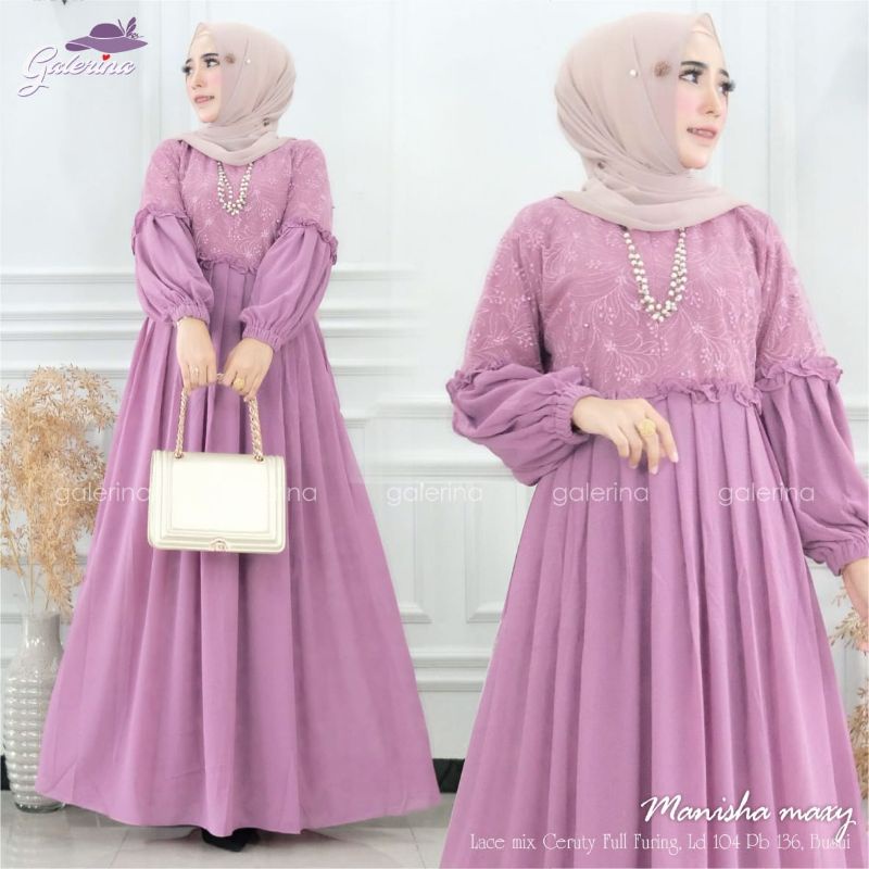 Gamis Wanita - Gamis Lace mix Ceruty - Manisha Maxy by Galerina