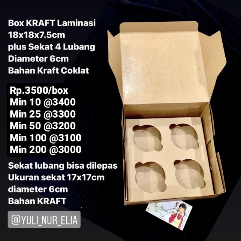 

Box KRAFT Laminasi 18x18x7.5cm plus Sekat 4 Lubang Diameter 6cm Bahan Kraft Coklat