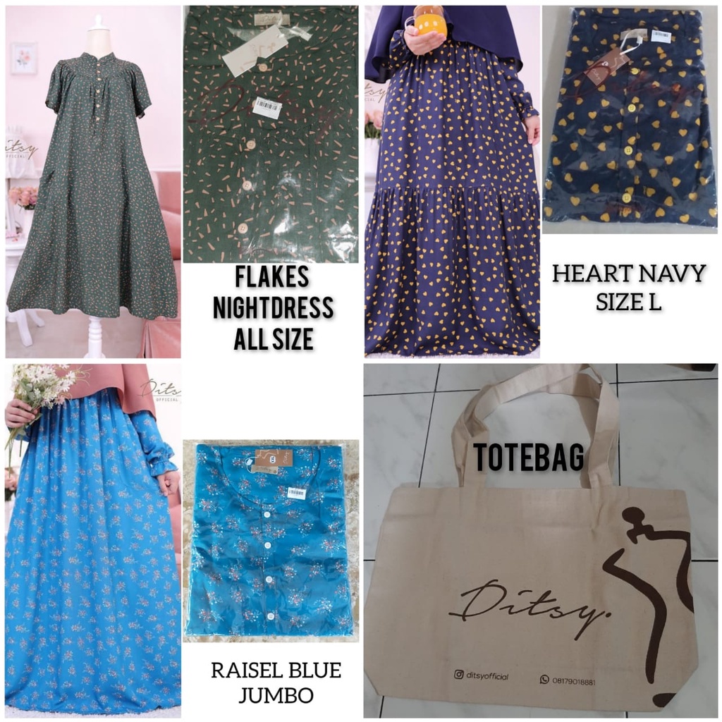 DITSY OFFICIAL DITSYOFFICIAL MARET 2022 S XL TOTEBAG AMORE JET AMORE NAVY FLAKES NIGHTDRESS AHMYA NI
