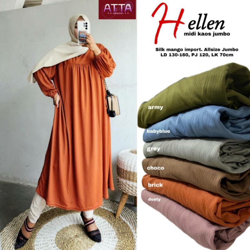 TUNIK HELLEN KAOS MIDI JUMBO || LD 130-160 PJ 120