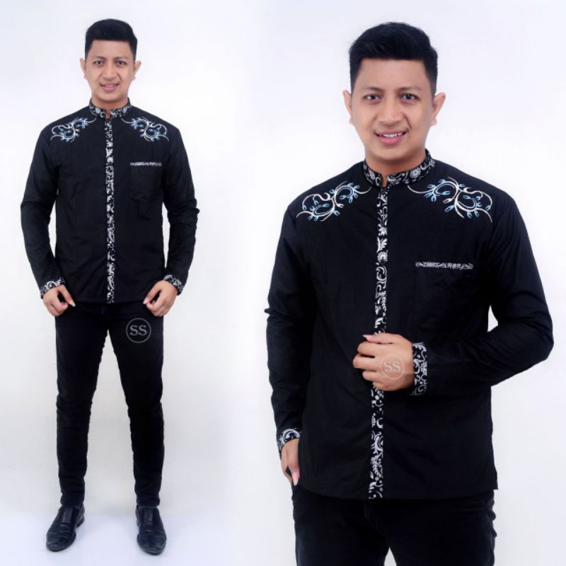 Baju Batik Pria Kombinasi Polos koko