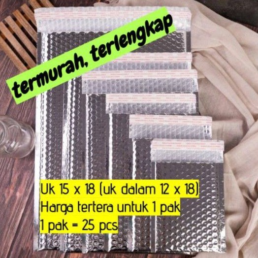 

amplop plastik bubble silver chrome 15x18 (uk dalam 12x18) packing online - 1 pak isi 25 pcs