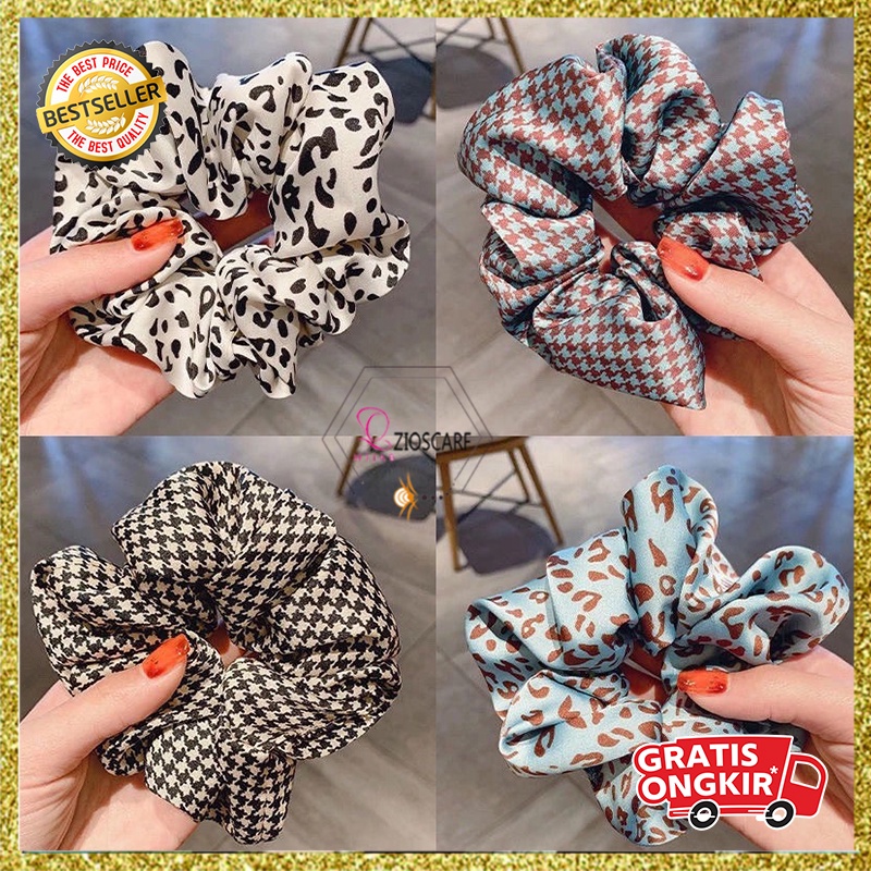 Ikat Rambut Scrunchie Perempuan Motif Abstrak Aksesoris Kunciran Kualitas Bahan Elastis AK250