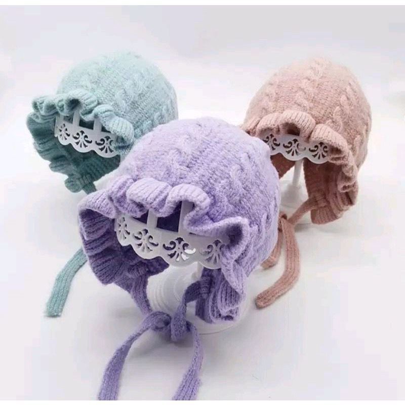 Topi kupluk anak flora 0-3 Tahun bayi baby girl beanit rajut |Fashion