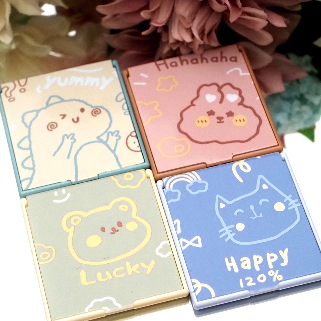 Cermin Lipat Kotak Saku Portable Mini Motif Animal Shabby Lucu Kaca Lipat Make Up Travel Aesthetic